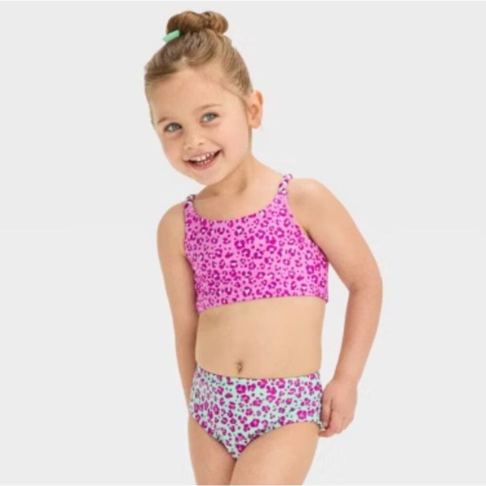 NEW NWT Girls Sz 18 Months Purple Print 2 Pc Bikini Swimsuit CAT & JACK